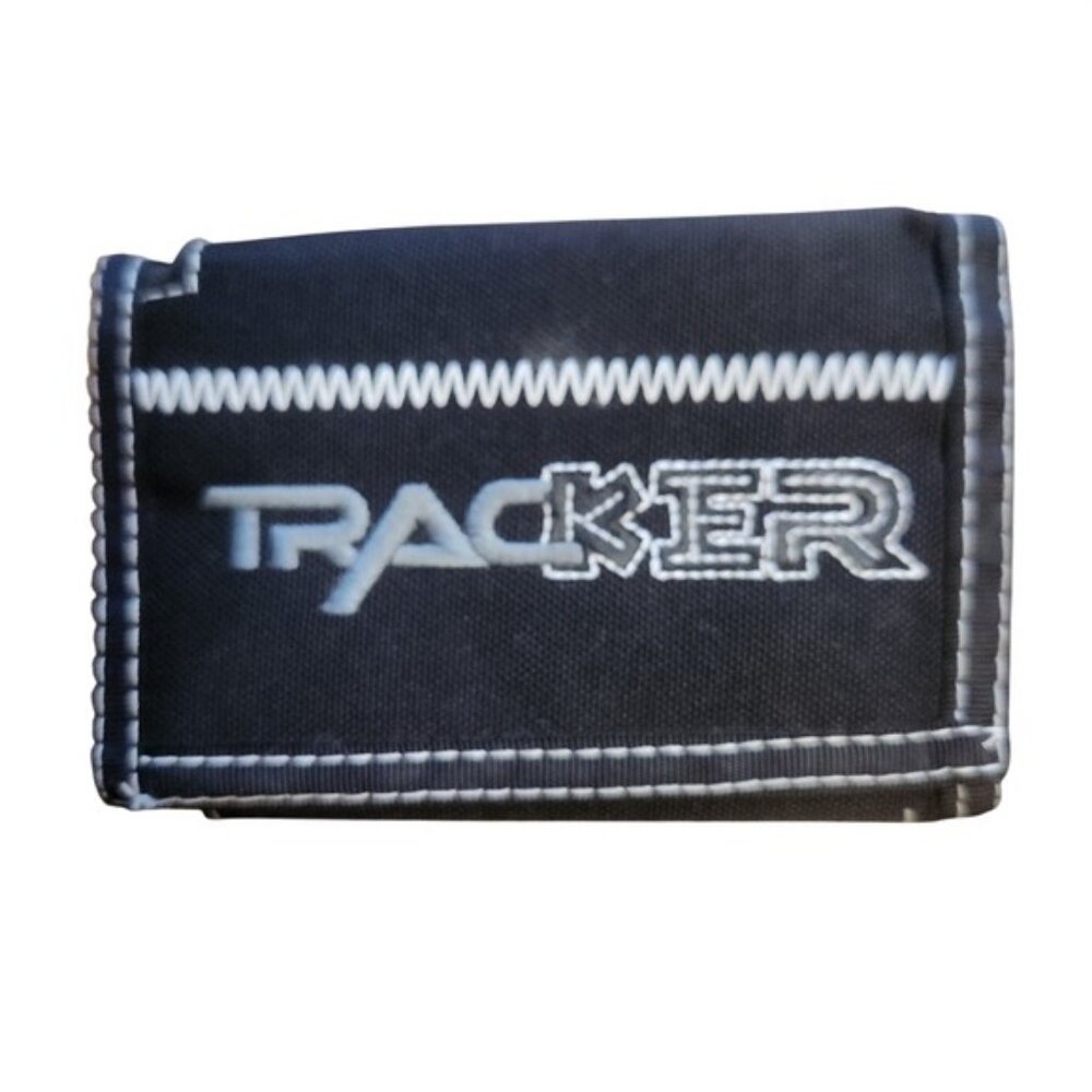 Y2k Tracker Black Tri Fold Wallet Zipper Coin Pocket Durable Canvas Stitching